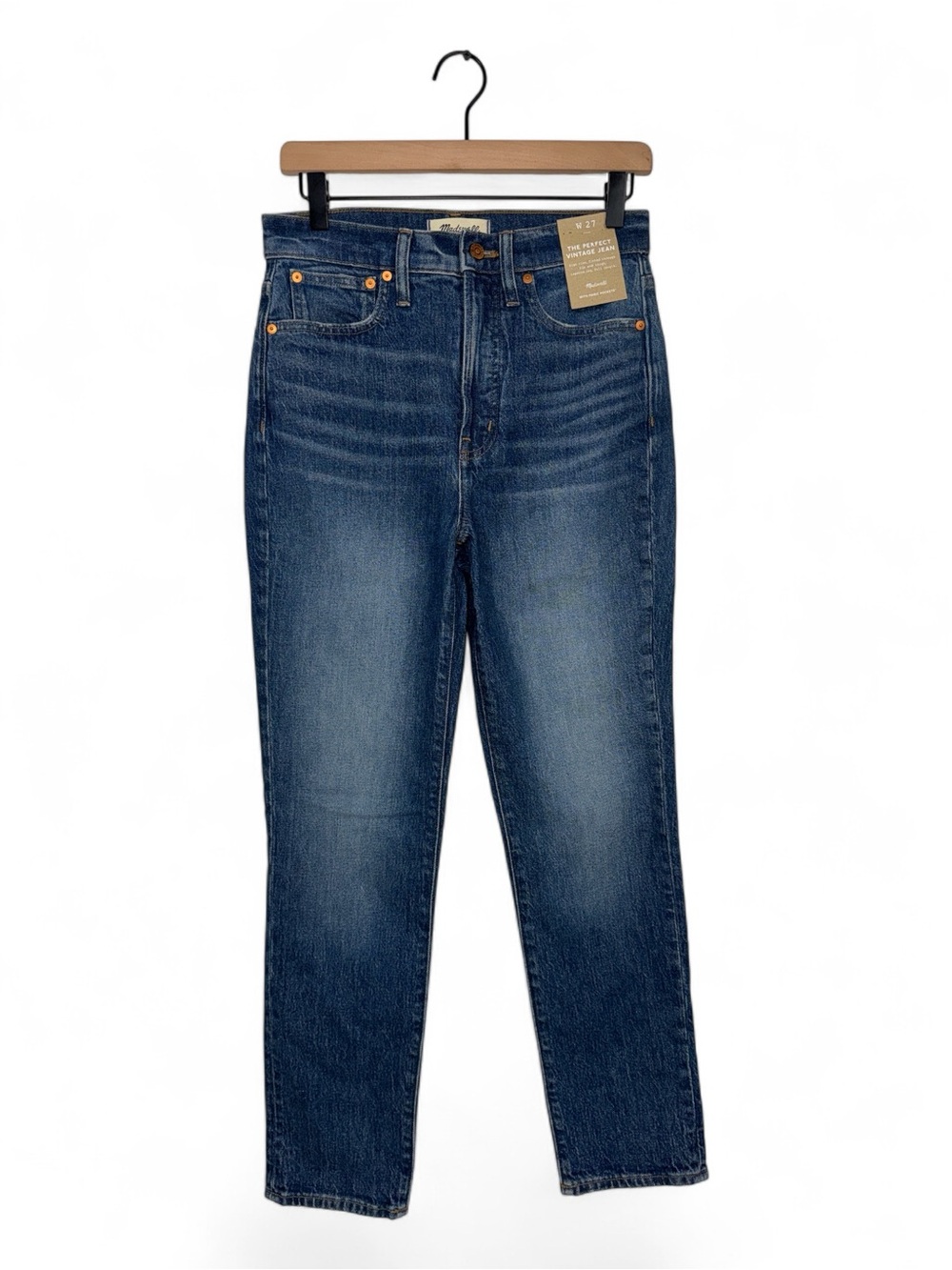 WJ486 {Madewell} "The Perfect Vintage Jeans" Blue High Rise Straight Leg Denim